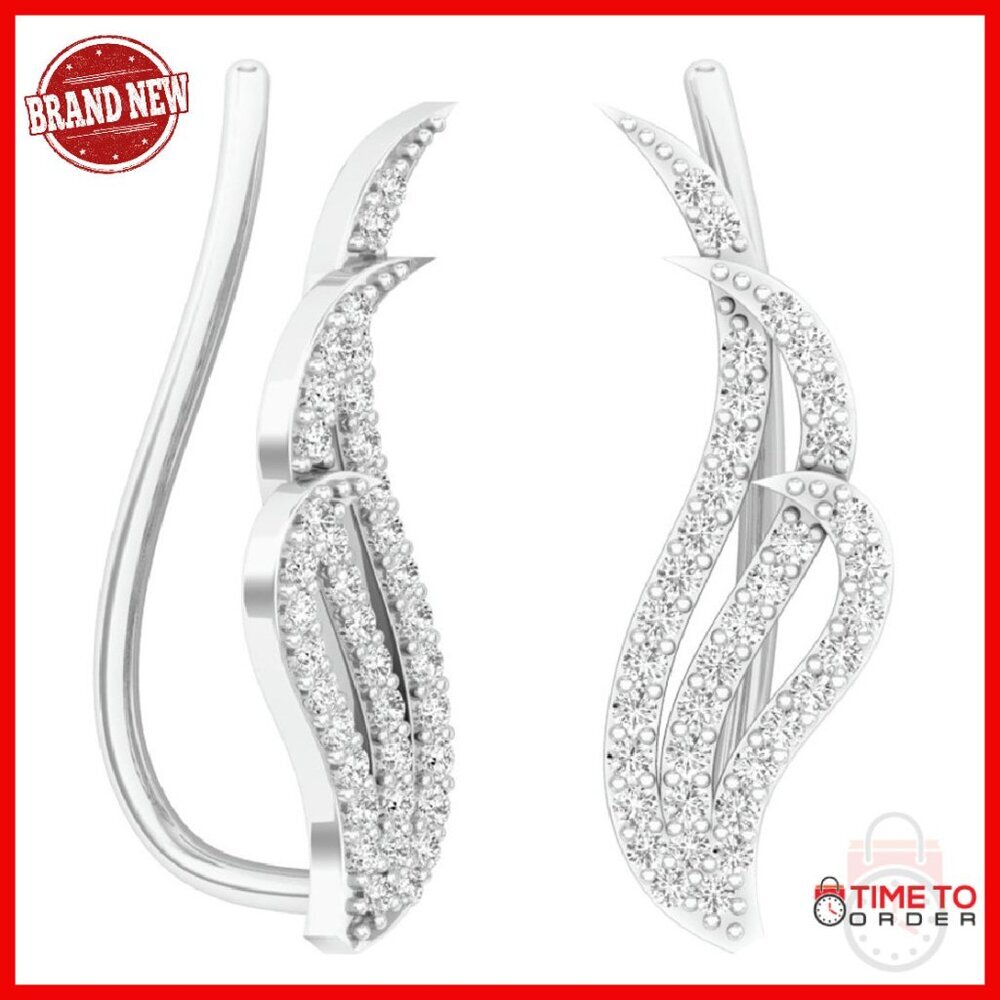 Sterling Silver CZ Crawler Earrings 0.40ctw Climber Design